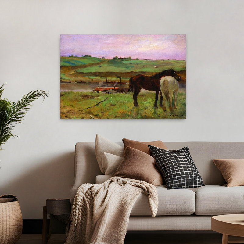 Chevaux dans un pré, 1871, cheval rustique moderne classique, impression d'art mural nature, H 32 po x l 48 po