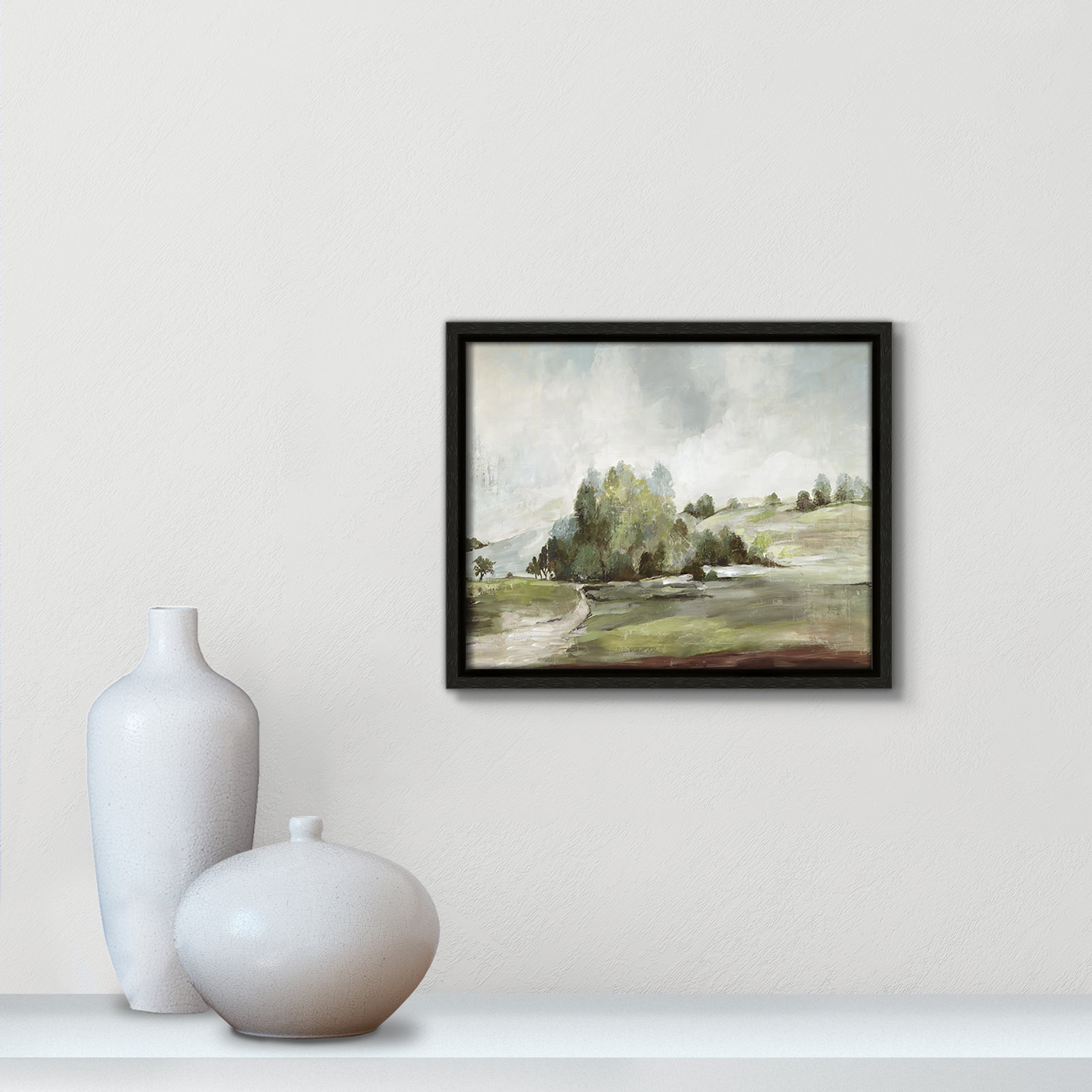 Green Country Road by Allison Pearce - Floater Frame Print on Canvas, 9.5" H x 11.5" W, Black