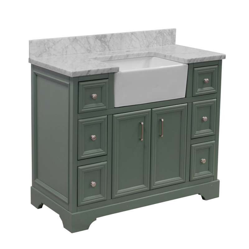 Ensemble de meuble-lavabo simple 42 po Emiliano, Marbre de Carrare, Sauge vert