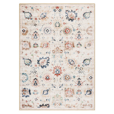 EVERWASH Haven Damask Floral Machine Washable Area Rug with AirFlo Technology, Beige Multi, 8'x10'