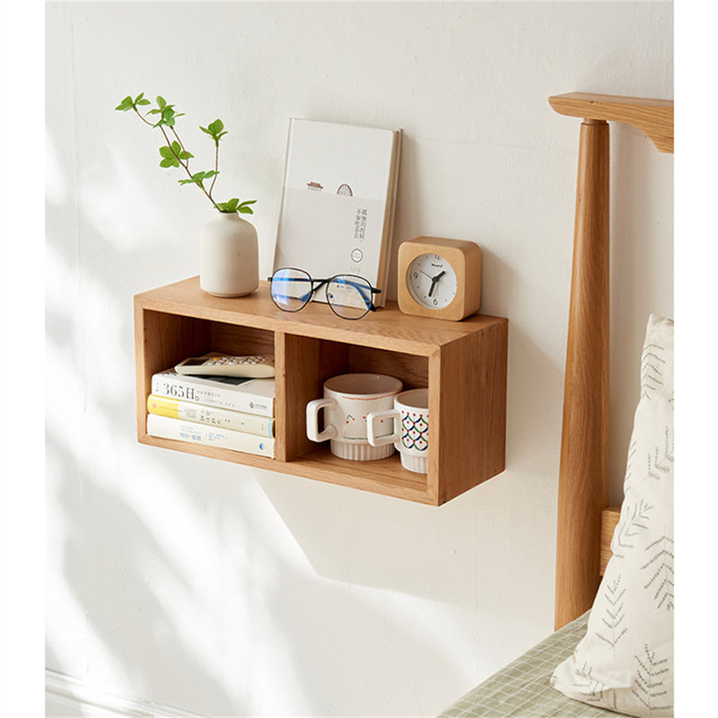 Solid Oak Wall Shelf With Multi-Cubby Design