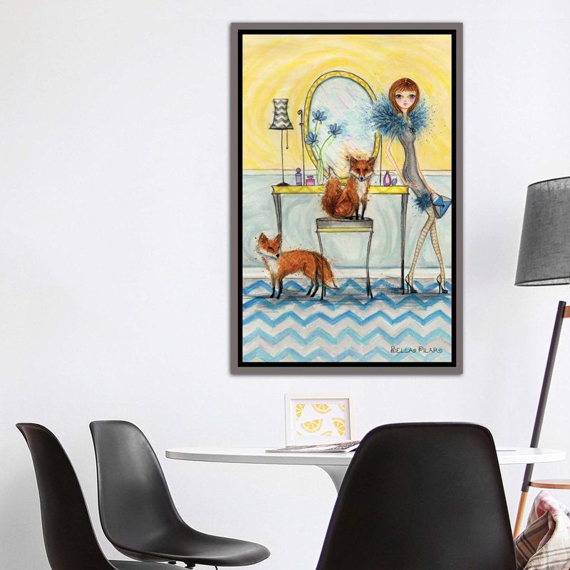 Art fiona et fox, H 60 po x l 40po x P 1,5 po, Toile encadrée de bois rustique foncé