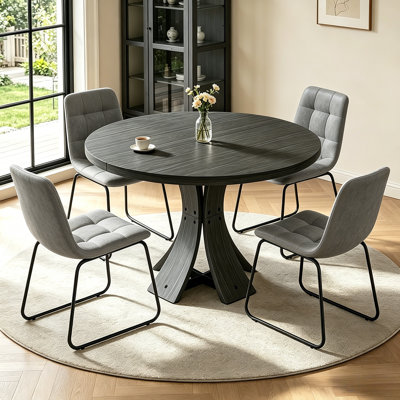 5-Piece Round Dining Table Set,43.4'' Mid-Century Modern Kitchen Table Set with 4 Upholstered Dining Chairs,for Kitchen Dining Room