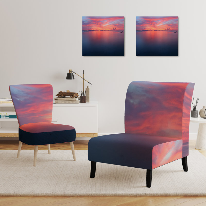 Chaise d'appoint, motif floral beige tapissé - motif floral beige II, Rouge/bleu