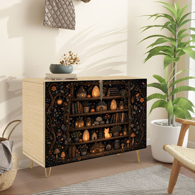 Buffet Buffet avec rangement Bibliothèque fantaisiste féerique abritant des décorations automnales avec 2 portes pour le salon et la cuisine