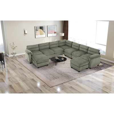 Dona 9-Piece Corduroy Upholstered Modular Sectional, 2 Ottomans, Pillowtop Arm