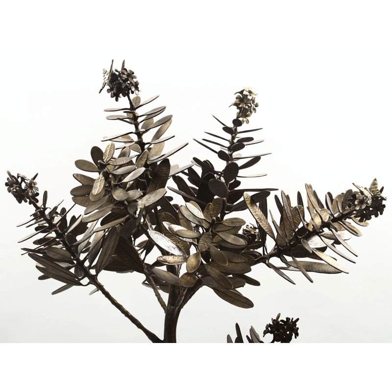 59.5" Handmade Brass Olive Tree Wall Decor – Large Metal Nature Sculpture Art