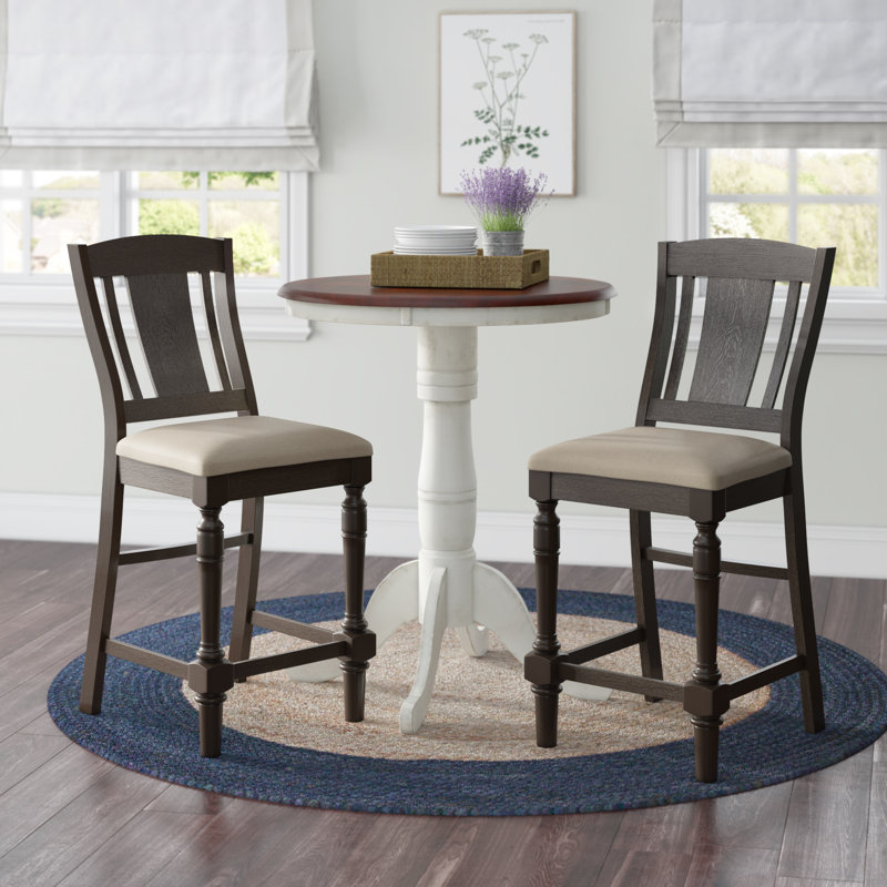 Jabree Upholstered Linen Blend Counter Stool with Solid Wood Frame, Espresso