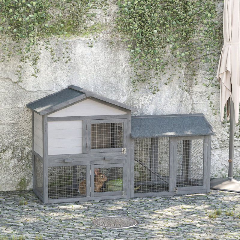 Piste en bois de 58 po avec toit en asphalte, plateau amovible, portes verrouillables, rampe et espace pour 1 à 2 lapins, 58 po. Espace de course spacieux, animaux et cochons d'Inde