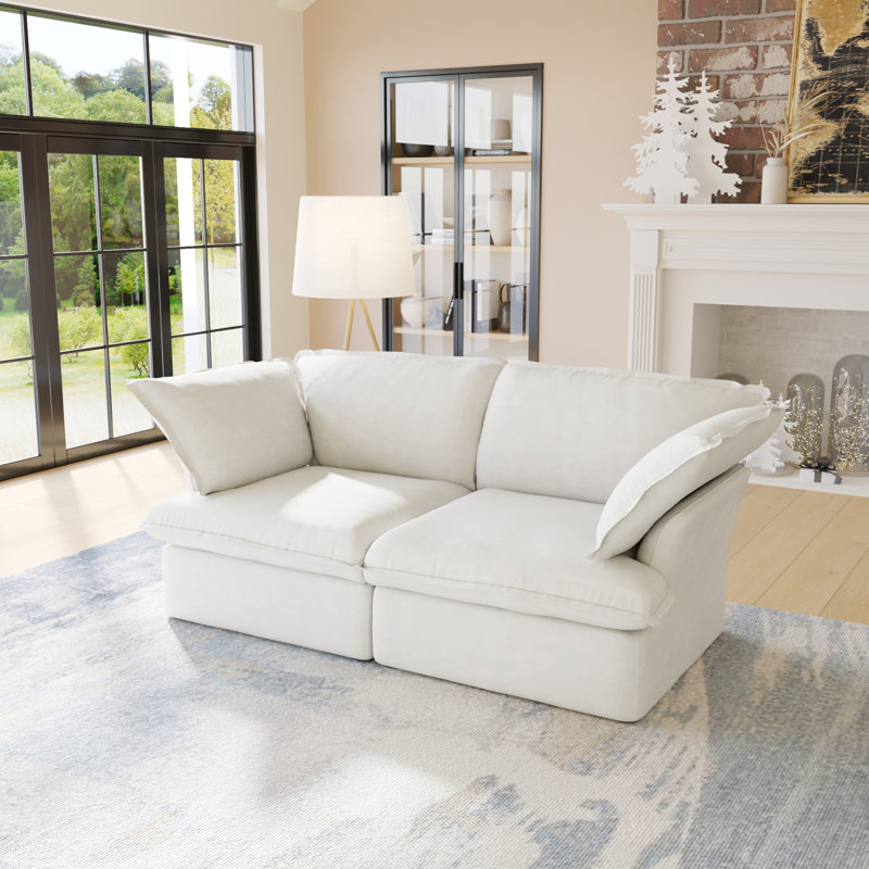 Fairford 2-Piece Upholstered Modern Fabric Loveseat Sofa, White Linen