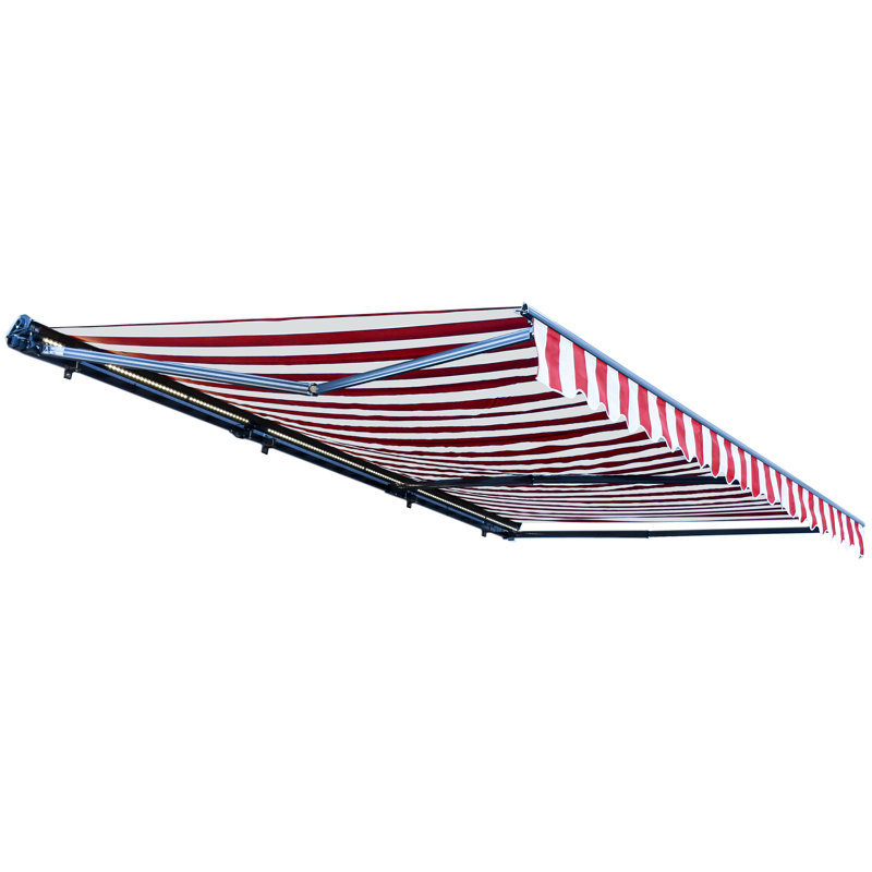 Semi-Cassette Patio Awning with LED Lights - Moroccan Collection , Red / White, 16' W x 10' D