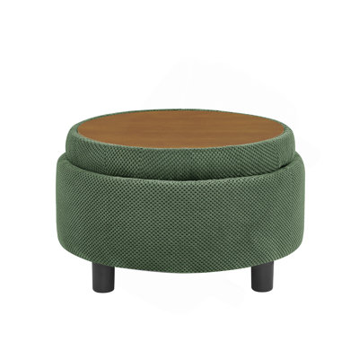 25Inch Round Storage Ottoman with Tray, ModernTufted Fabric Circle Coffee Table with Storage, Upholstered Ottoman with Removable Top for Living Room, Bedroom