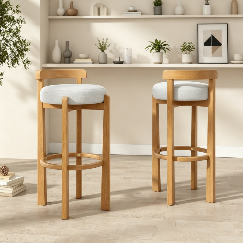 Ensemble de 2 tabourets de bar en bois à dossier bas avec revêtement doux, Ivory