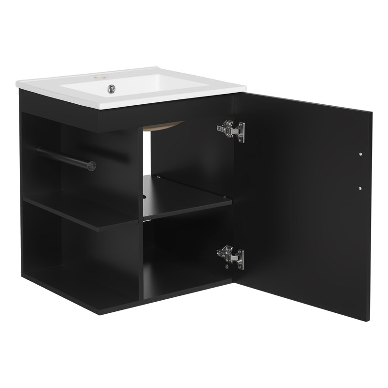 Meuble-lavabo mural 20 po avec armoire latérale, meuble-lavabo avec porte à fermeture douce, meuble-lavabo moderne avec lavabo, noir