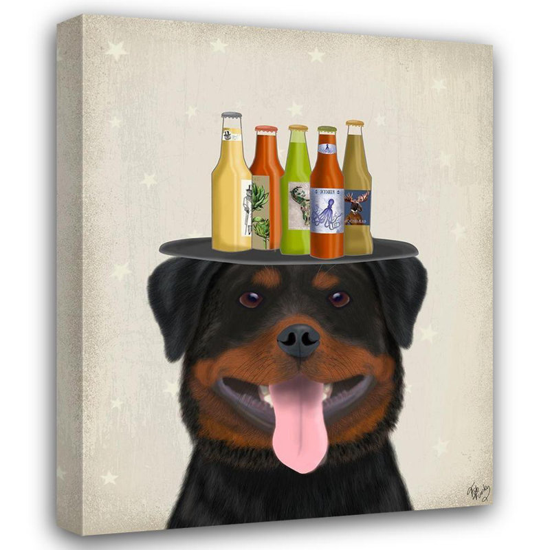 «Red Barrel Studio® Fab Funky Gallery», art sur toile tendue: Rottweiler Beer Lover 192996D, H 24 po x l 20 po