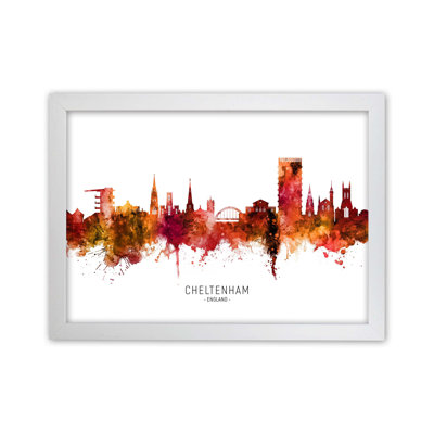 Cheltenham England Skyline Red City Name by Michael Tompsett - Print