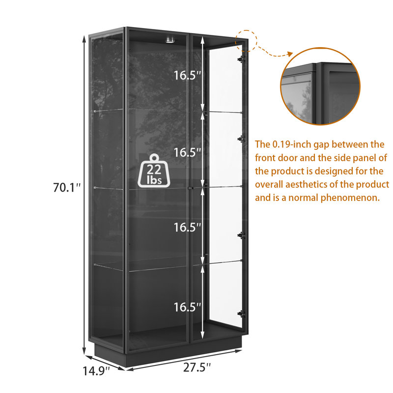 Display Case With Tempered Glass Shelves And Doors