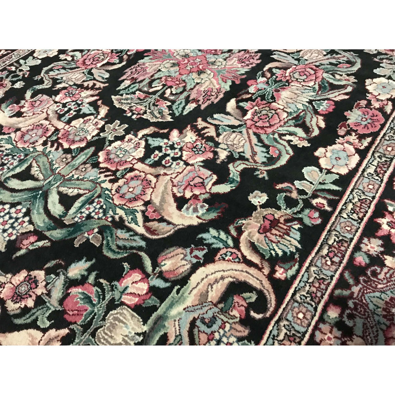 Tapis noir et noir de haute qualité noué à la main