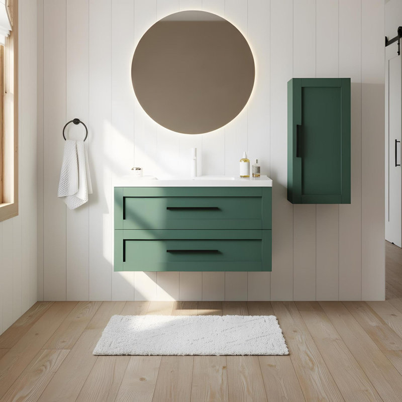 Armoire de rangement flottante murale moderne 36 po avec 2 tiroirs, 35"