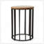 Table d'appoint d'extérieur cylindrique avec plateau rond en bois massif et structure en métal, table d'appoint naturelle de 15 po