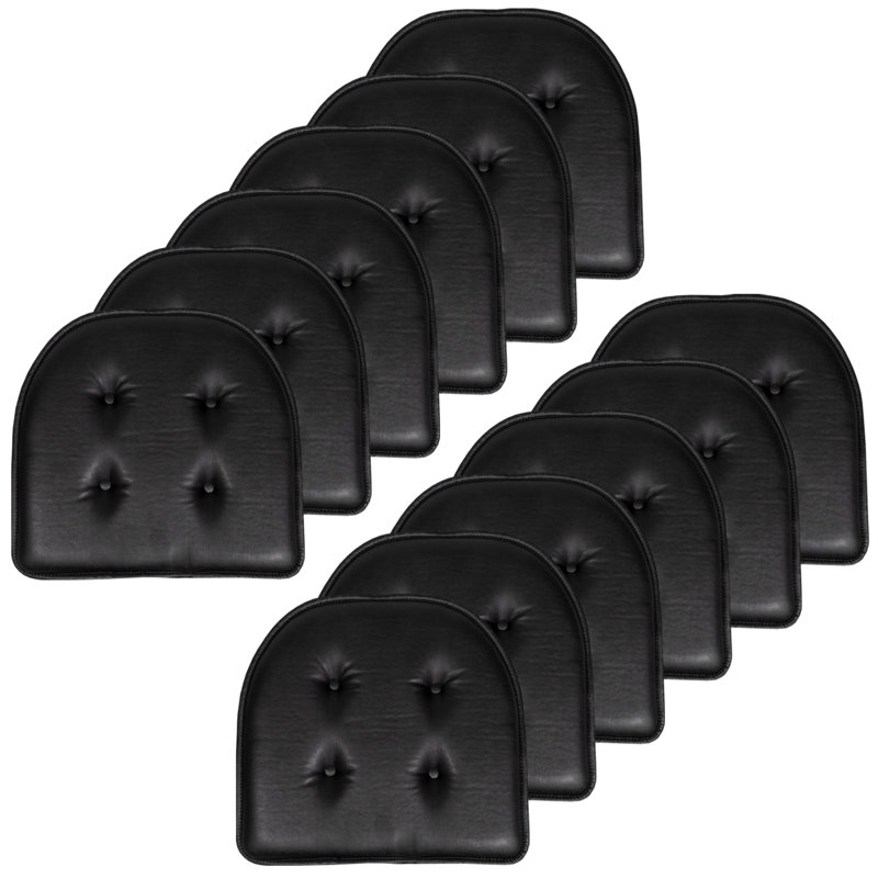 Faux Leather Indoor Chair Cushion/Pad, Black, Set of 2
