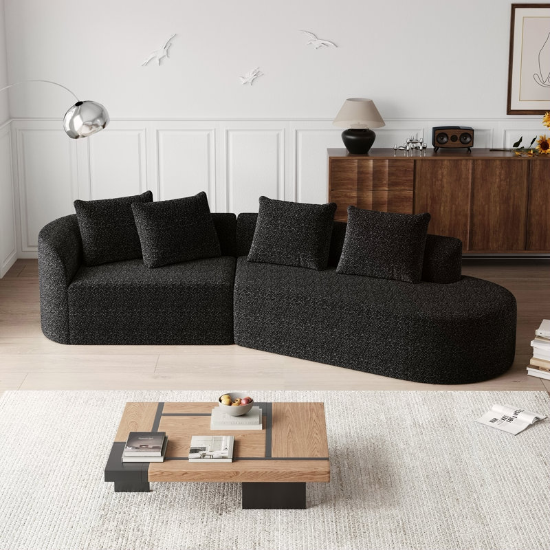 Canapé modulaire surdimensionné et rembourré Modern, Chenille noir, Orienté à droite