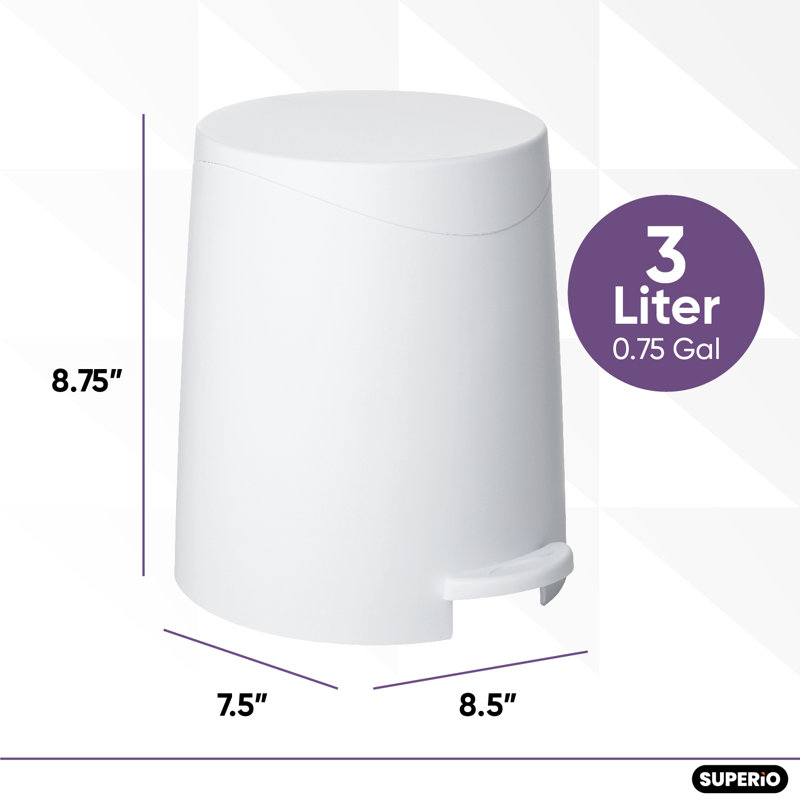 Mini poubelle à pédale Superio, 3 L, Blanc