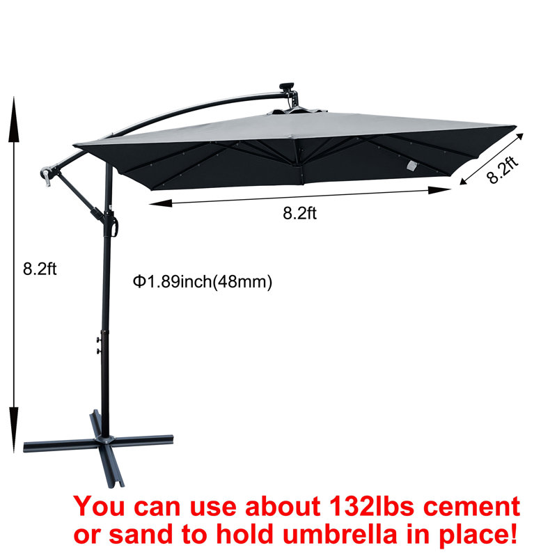 Parasol d'extérieur à énergie solaire à DEL, Anthracite, 98.4" W x 98.4" D