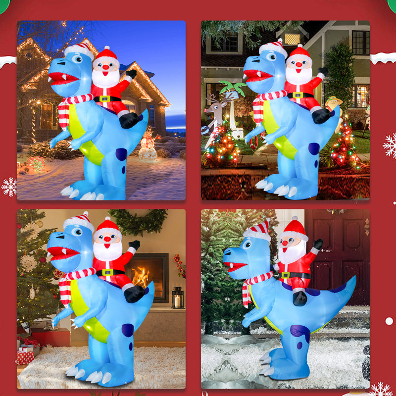 Père Noël sur un dinosaure gonflable