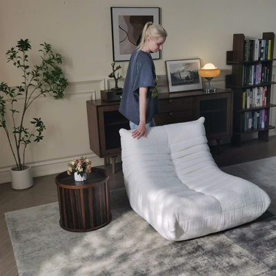 Bean Bag Chairs for Adults, L-Shape Memory Foam Couch Single Sofa Chair, Soft Teddy Material Cozy Comfy Reading Book Chairs, Floor Chair for Living Ro by Latitude Run