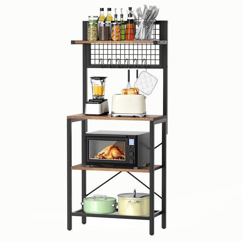 60 cm Wide 4-Tier Baker's Rack with Microwave Shelf and 6 Hooks