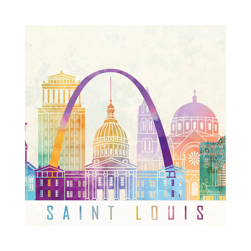 Saint Louis Landmarks Watercolour by Paul Rommer - Wrapped Canvas Painting, 45.72 cm H x 45.72 cm W