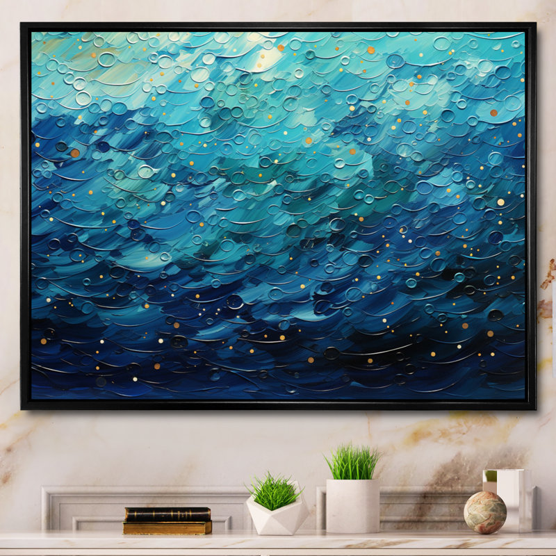 Gallacher Oceanic Pointillism I - Print, 16" H x 32" W x 1" D, Black Floater Framed