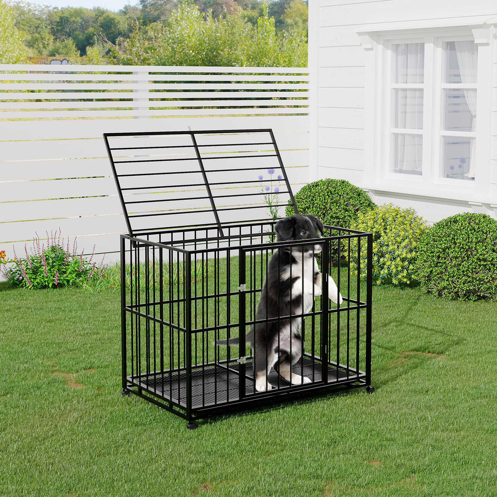 Latitude Run® 42 Inch Heavy-Duty Stainless Steel Dog Crate for Large ... - Rugged Dog Crate Locking Straps