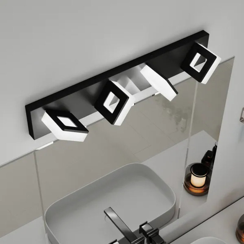 Luminaires de salle de bain à DEL modernes (4 lumières, 25 pouces), éclairage mural en acrylique noir mat au-dessus d'un miroir, blanc froid 6000k, intensité variable à intensité variable