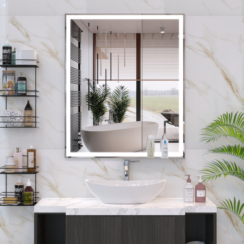 Miroir de salle de bain à DEL à fixation murale réglable blanc / chaud / naturel anti-buée avec mémoire de forme