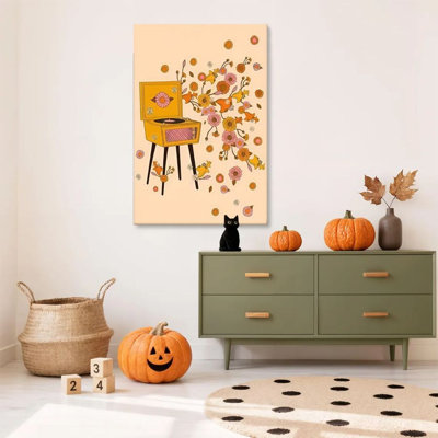 1 pièce encadrée Kratzer peinture Phonographe rétro, motif floral, impression de style Pop Art, affiche murale rétro, cadeau parfait pour une œuvre d'art moderne pour le salon de la chambre à coucher