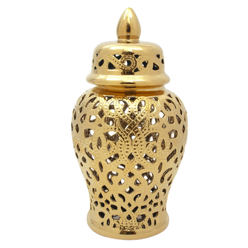 18" Spiral Lattice Temple Jar - Gold, Gold