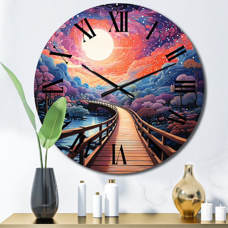 Horloge murale Coral Bridge Dreamy Passage Pointillism I, Moyenne