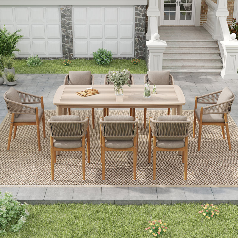Ensemble repas pour 8 personnes, 9 pièces : table, 8 chaises, Beige, H 29,9 po x l 82,7 po x P 39,4 po