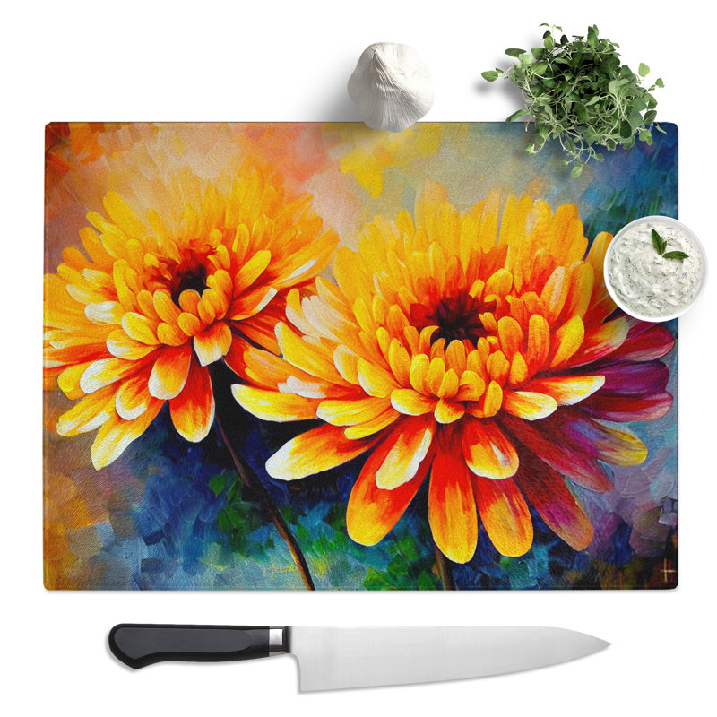 Chrysanthemum Flowers Vol.4  Glass Chopping Board