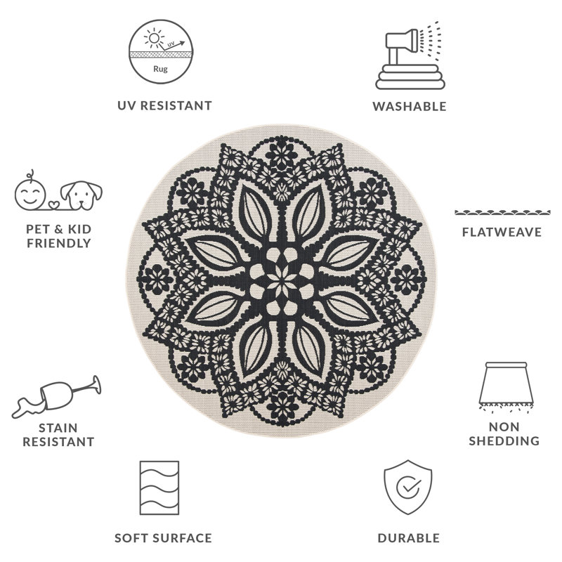 Vondrus Performance Floral Indoor/Outdoor Area Rug, Round 6'7"