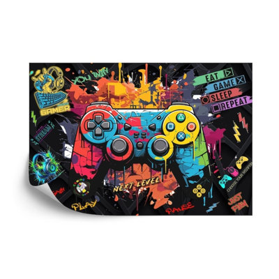Colorful Graffiti Gamer Controller Splash Art Wallpaper for Home Decor