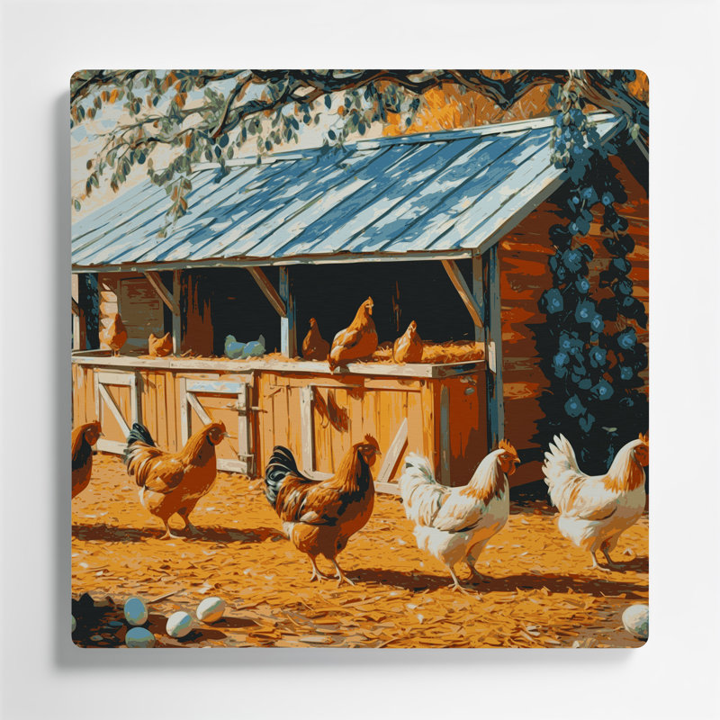 Ferme, poulailler, art mural en métal brun, H 12 po x l 12 po