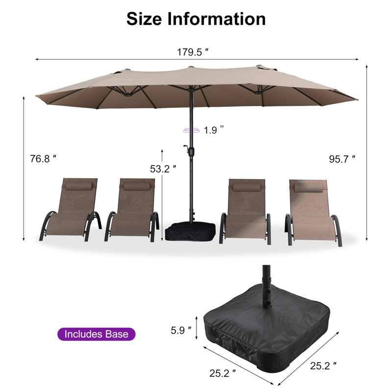 Parasol de table rectangulaire d'extérieur 15 pi, Beige