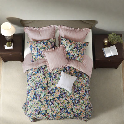 Ensemble de literie romantique en coton 8 pièces, très grand, motif floral réversible pour un confort toutes saisons
