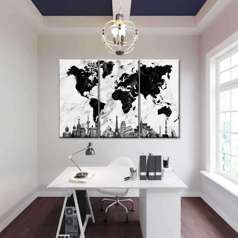 Marble World Map, reproduction d'art sur toile, H 24 po x l 38 po x 1,25 po
