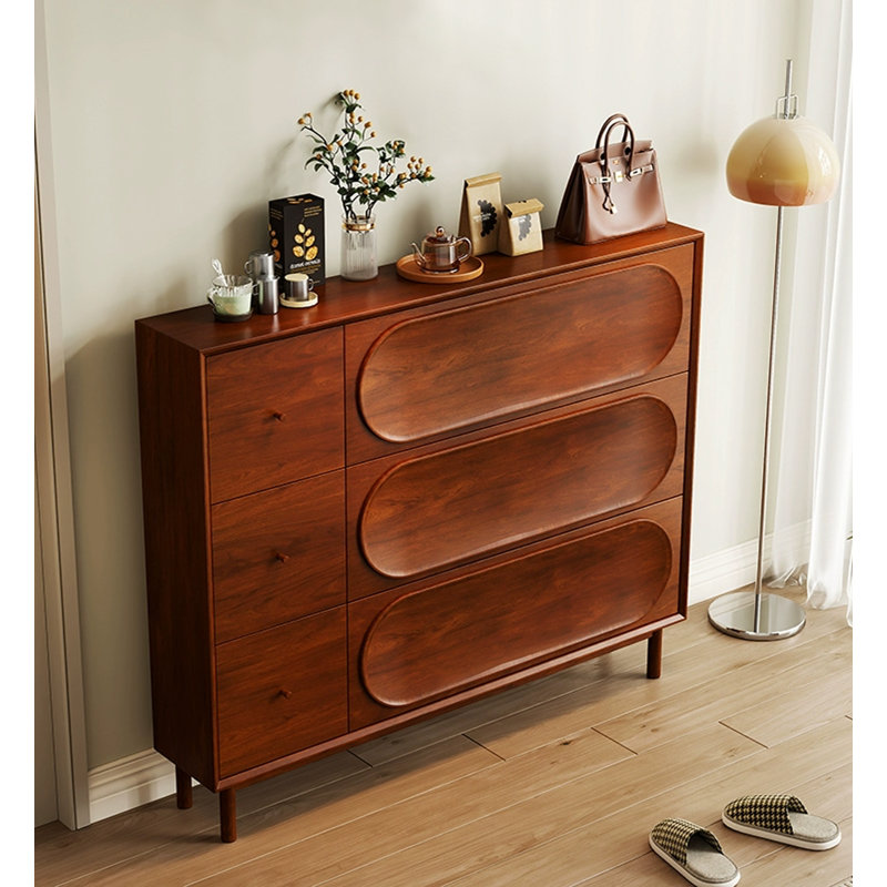 Armoire de rangement à chaussures inclinable de style rétro, Brun, H 47,24 po x l 39,37 po x P 9,45 po
