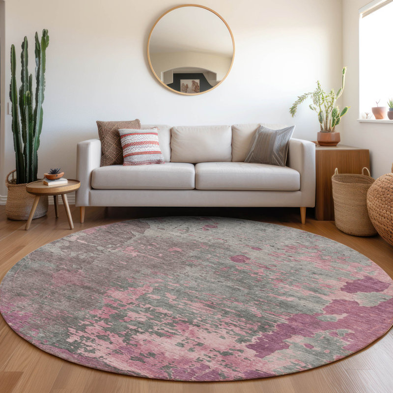 Tapis intérieur / extérieur rose Elon , 8 pi x 8 pi