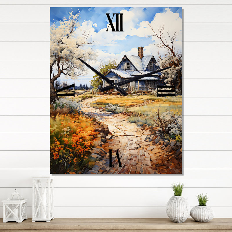 Horloge murale Farmhouse Country Elegance Pointillism I - Paysage et nature, H 32 po x l 24 po x P 1 po